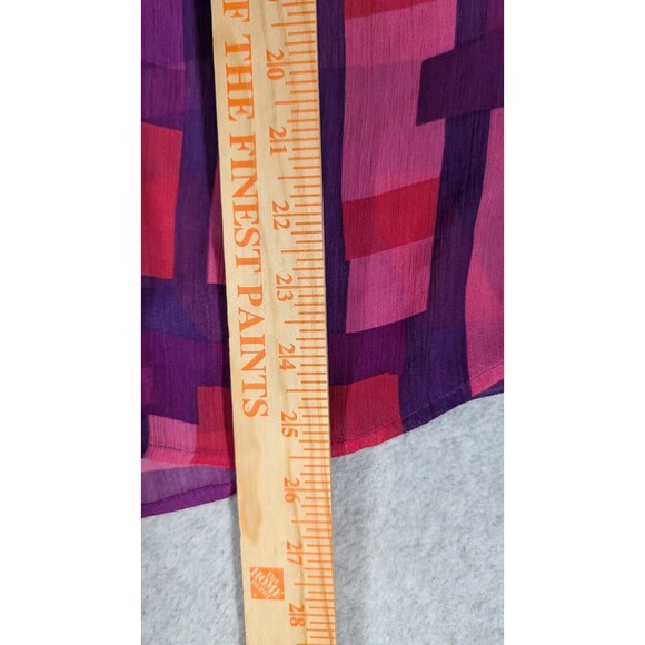 alice + olivia Women Top Size 4 Geo Block Neck Tie Tab Sleeve Semi Sheer Button - Picture 14 of 15